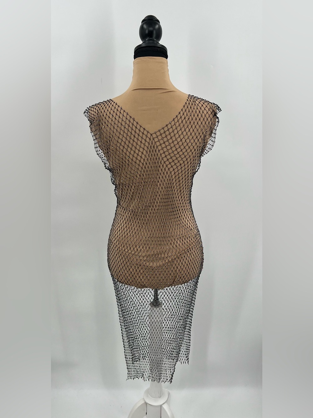Black rhinestone mesh swim cover up dress XS beach club vacation resort festival - Picture 5 of 7